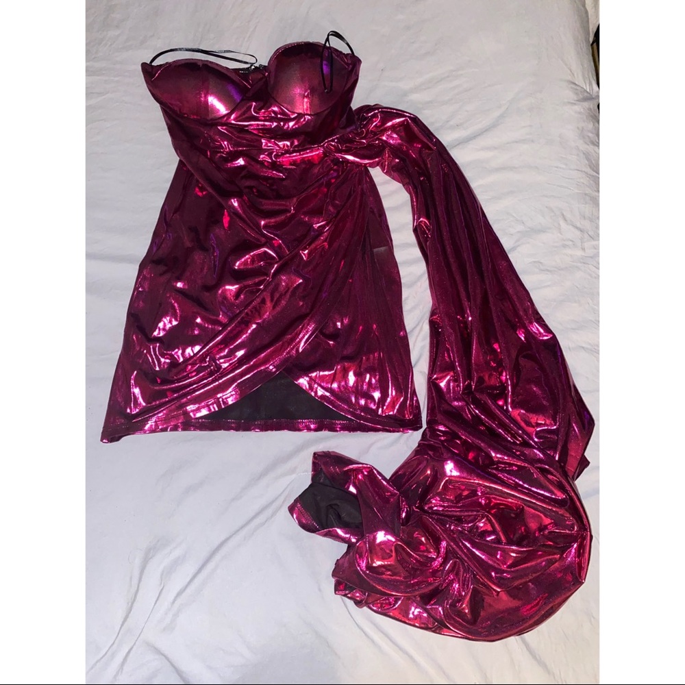 Fuschia Dress with Side Cape.